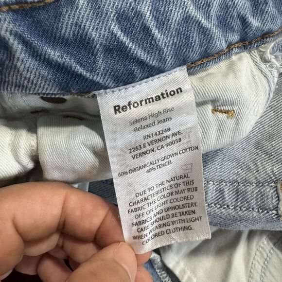 Reformation Delena High Rise Relaxed Jeans 24 Blue Denim Organic Cotton READ - Picture 5 of 16